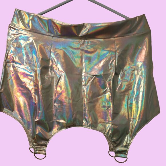 Metallic High Waist Faux Leather Bodycon Mini Skirt with Ring Clips - Picture 4 of 5